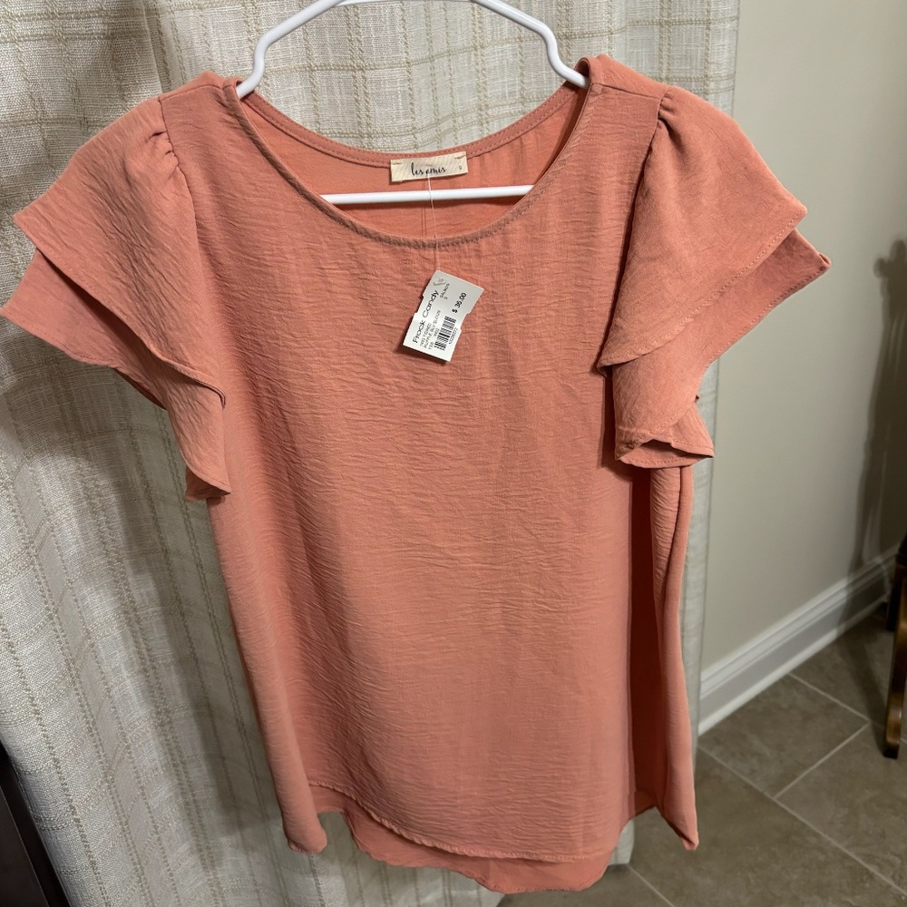 Coral ruffle sleeve blouse top